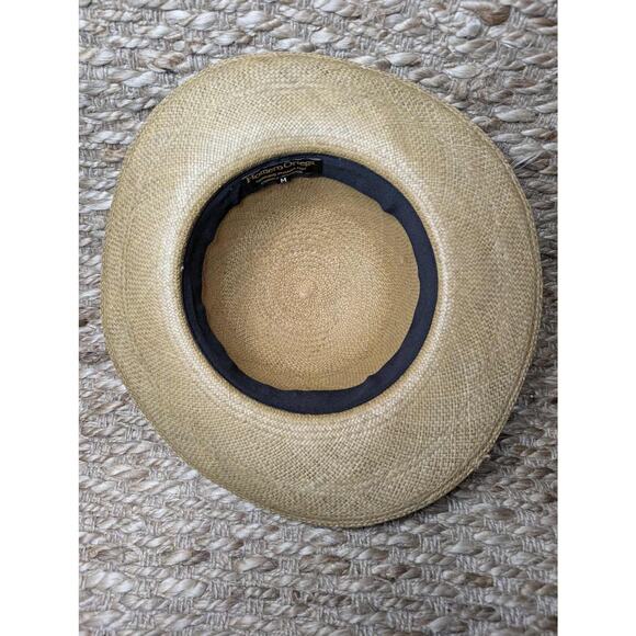 Womens Brown Straw Wide Brim Panama Hat w/ Ribbon & Flower Accent BOHO Size M - Picture 10 of 10